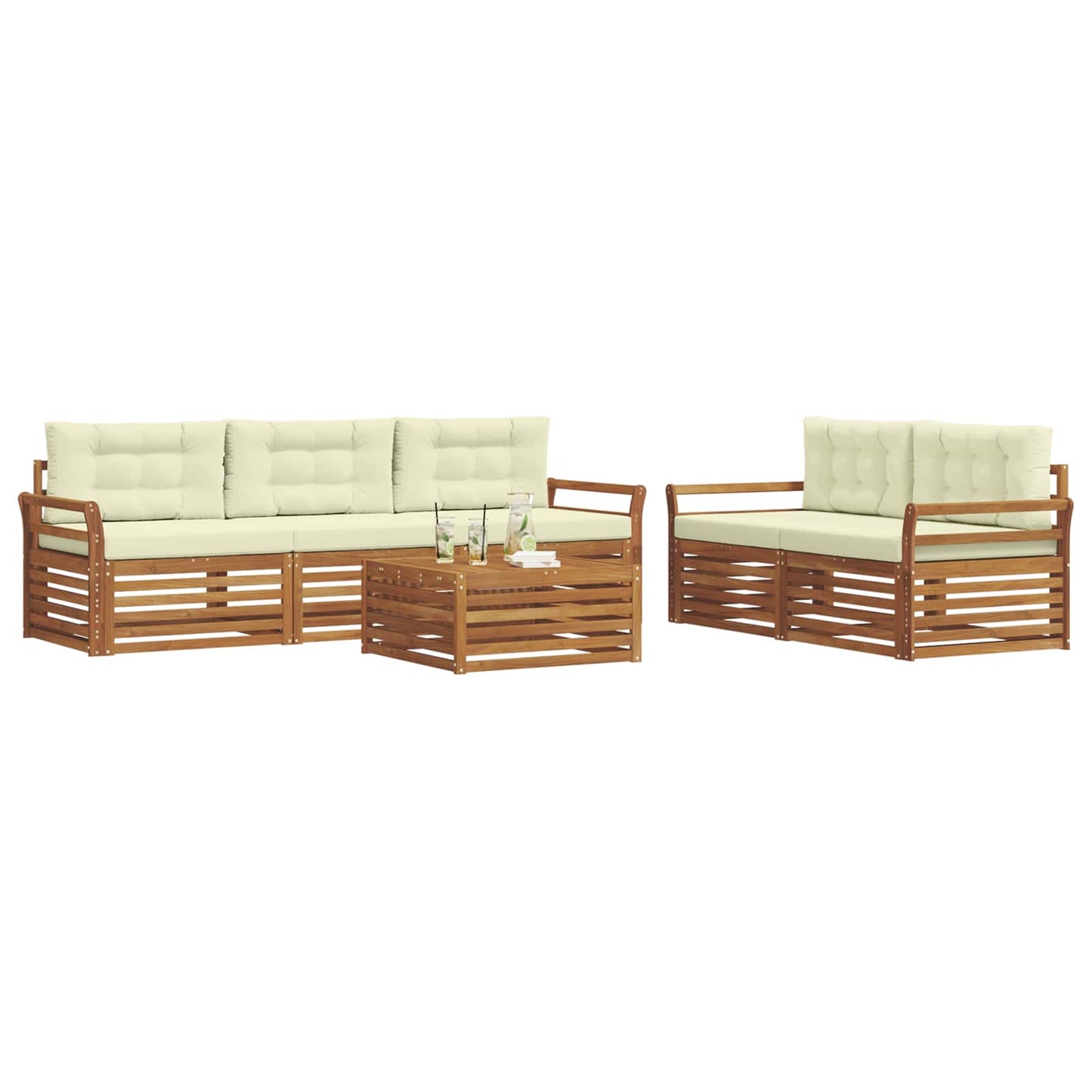 vidaXL Σειρά Καναπέ Εξωτερικού με μαξιλάρι 6 pcs Φυσικό και Κρέμα