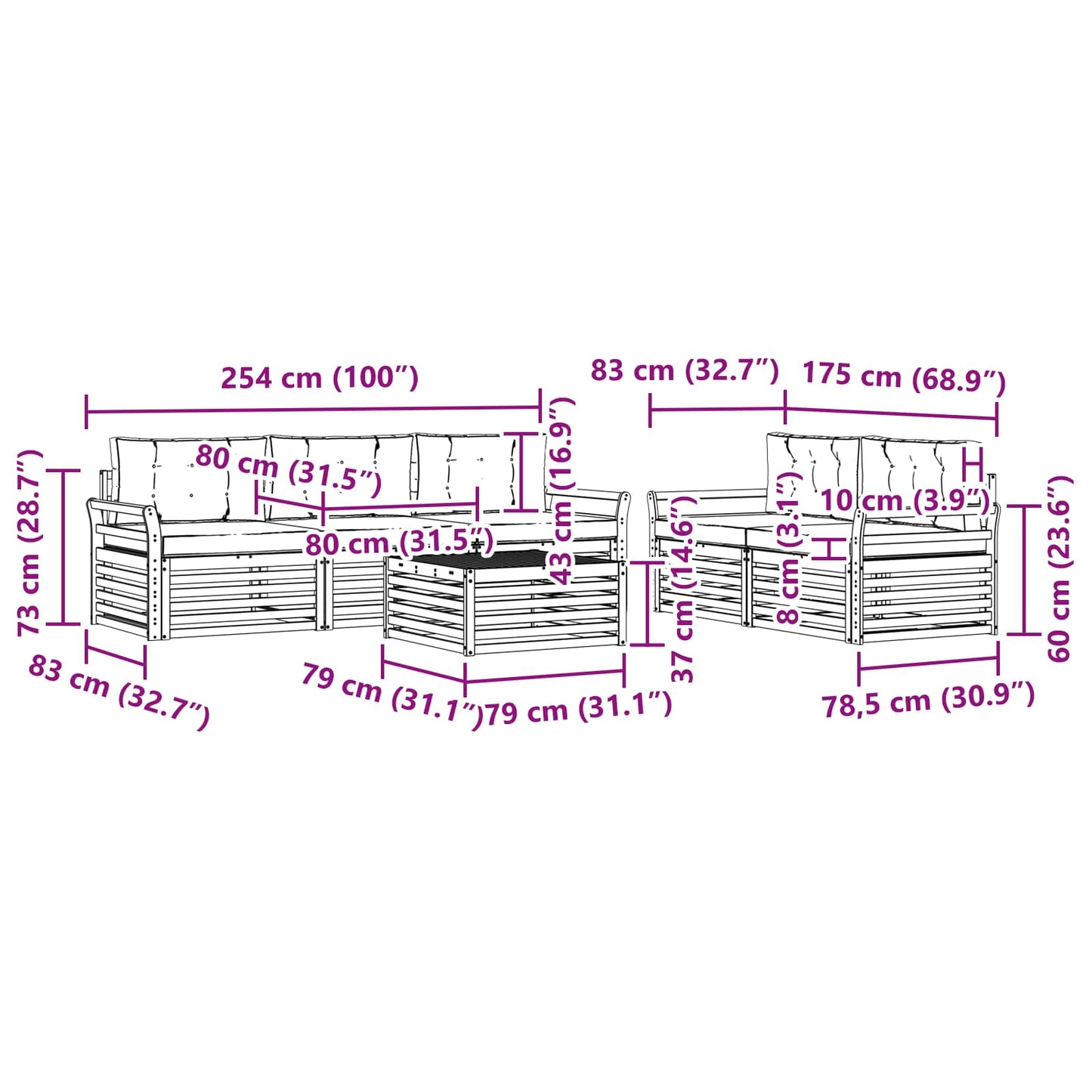 vidaXL Σειρά Καναπέ Εξωτερικού 6 pcs Φυσικό και Ανοιχτό Γκρι