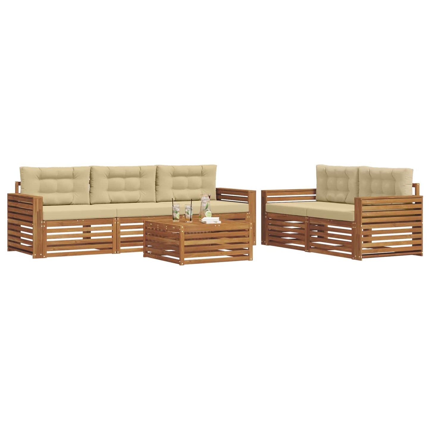vidaXL Σειρά Καναπέ Εξωτερικού με μαξιλάρι 6 pcs Φυσικό και Μπεζ