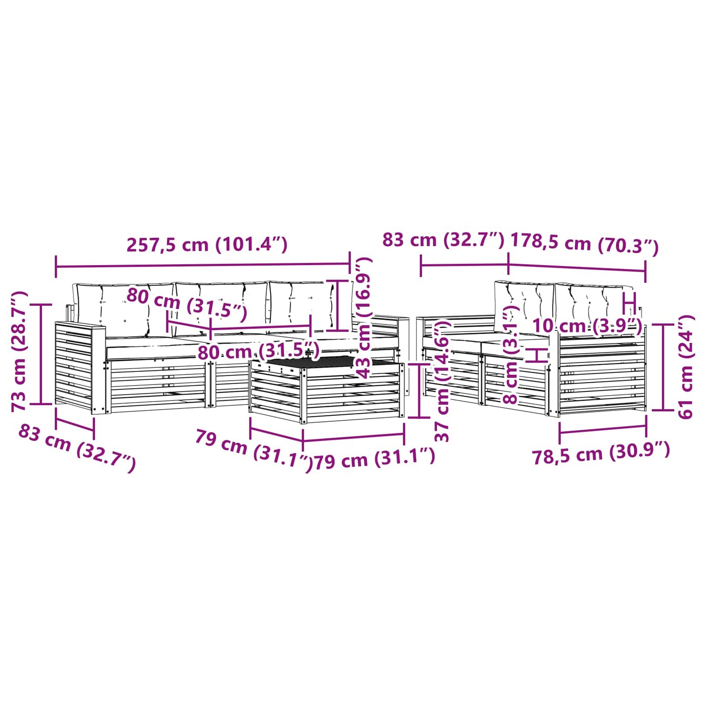 vidaXL Σειρά Καναπέ Εξωτερικού με μαξιλάρι 6 pcs Φυσικό και Μπεζ