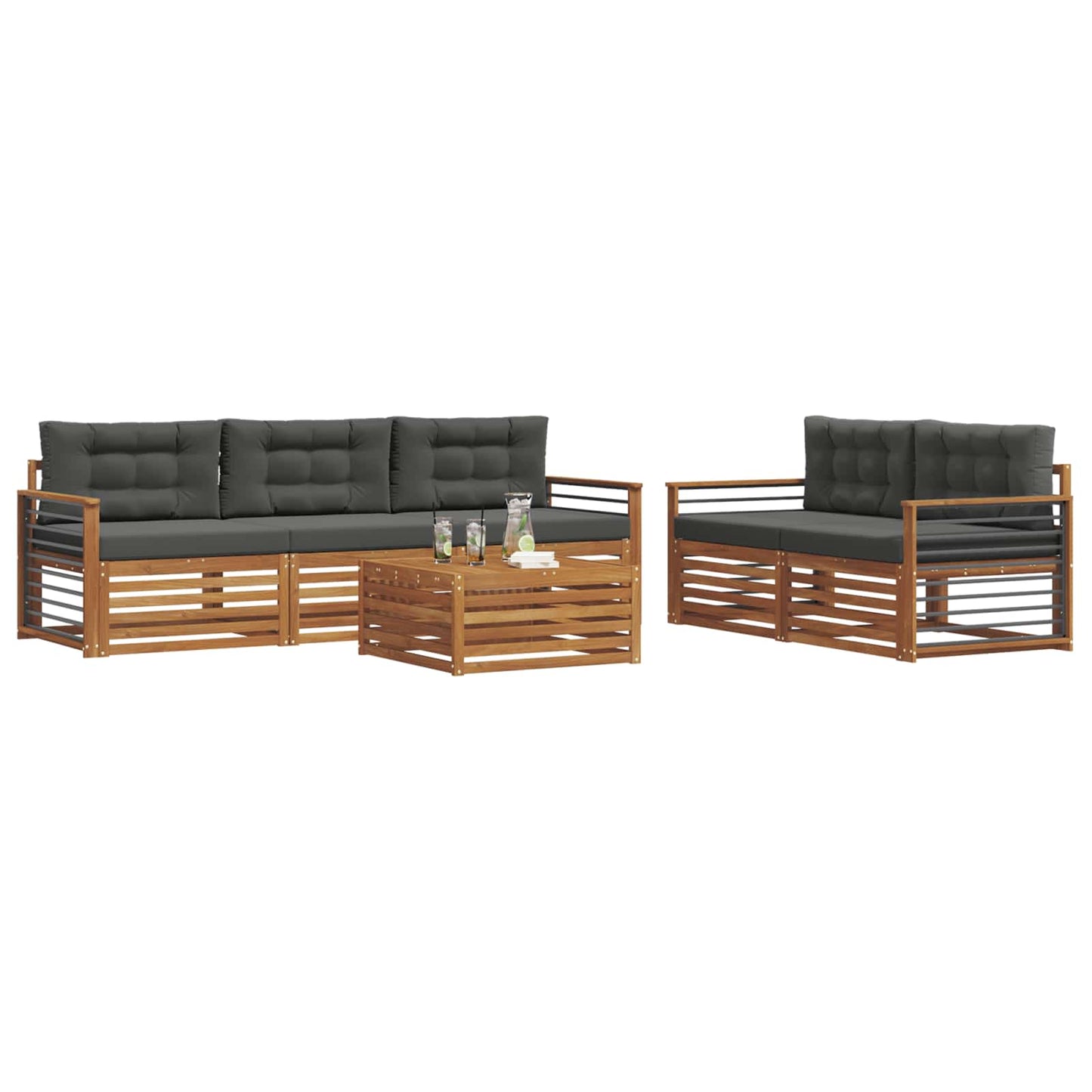 vidaXL Σειρά Καναπέ Εξωτερικού με μαξιλάρι 6 pcs Φυσικό και Ανθρακί