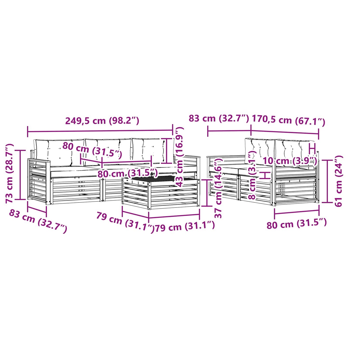 vidaXL Σειρά Καναπέ Εξωτερικού με μαξιλάρι 6 pcs Φυσικό και Ανθρακί