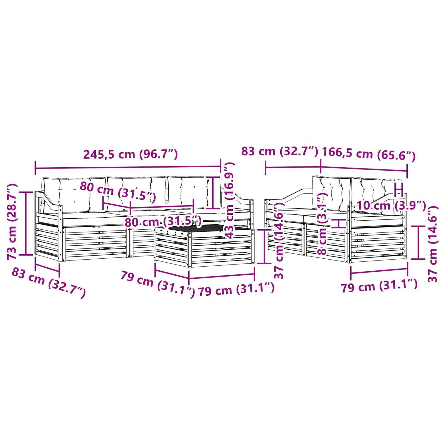 vidaXL Σειρά Καναπέ Εξωτερικού με μαξιλάρι 6 pcs Φυσικό και Ανθρακί