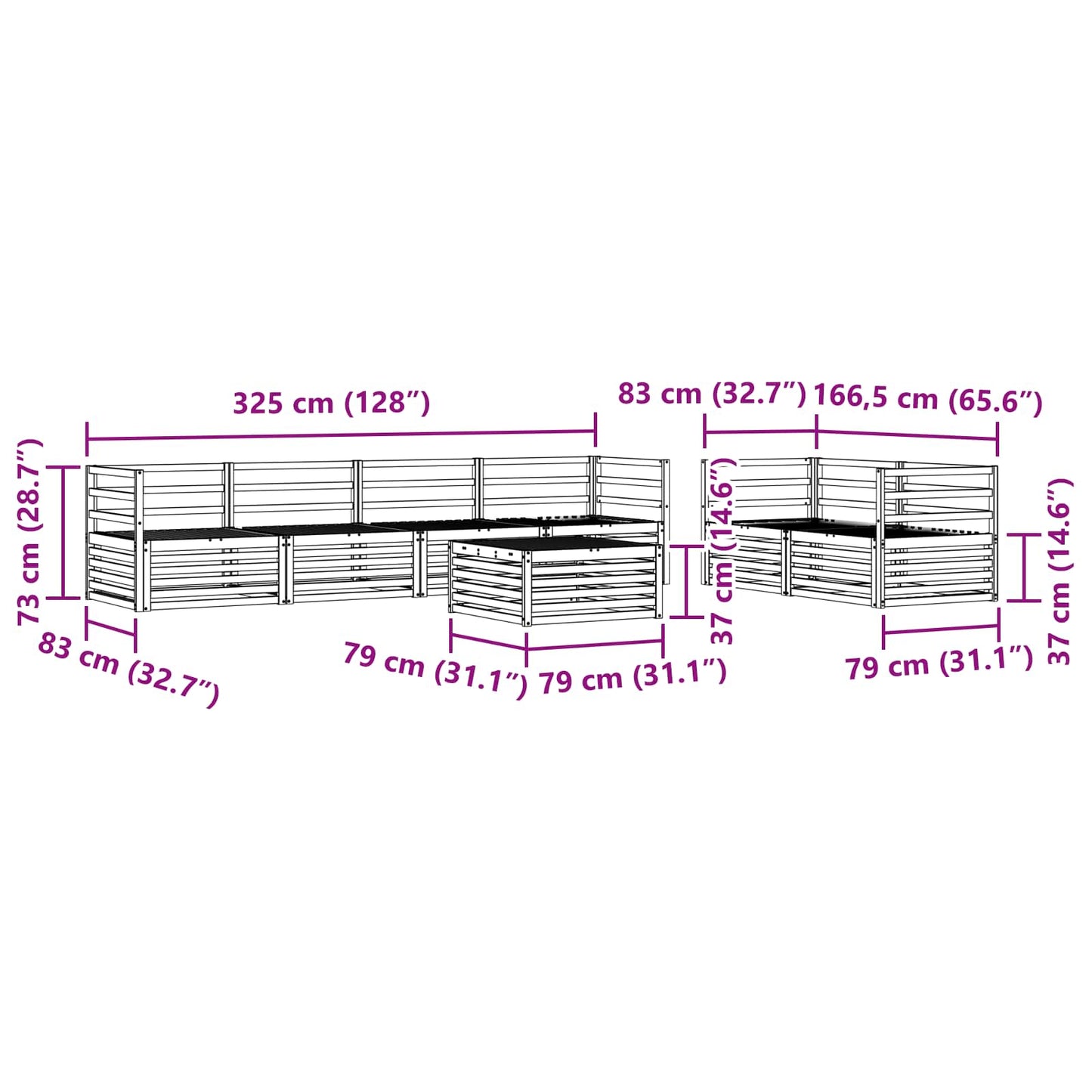 vidaXL Σειρά Καναπέ Εξωτερικού 7 pcs Φυσικό Στερεό Ξύλο Ακακίας