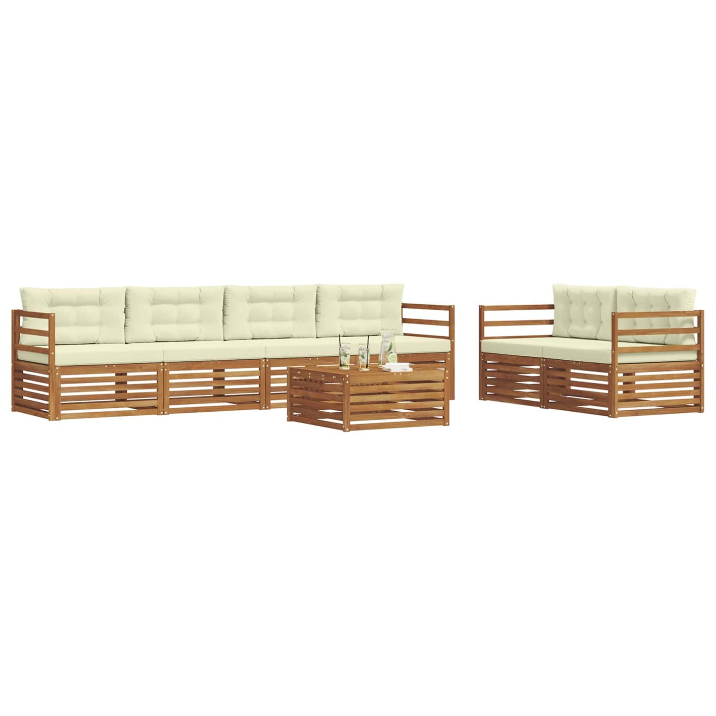 vidaXL Σειρά Καναπέ Εξωτερικού με μαξιλάρι 7 pcs Φυσικό και Κρέμα