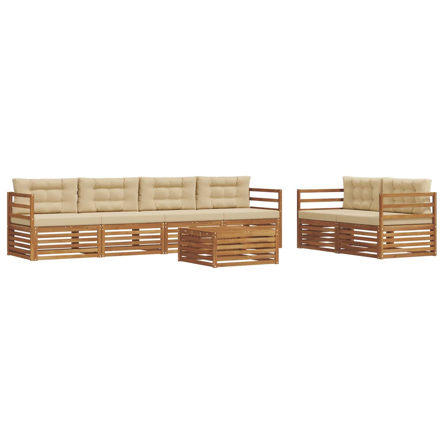 vidaXL Σειρά Καναπέ Εξωτερικού με μαξιλάρι 7 pcs Φυσικό και Μπεζ