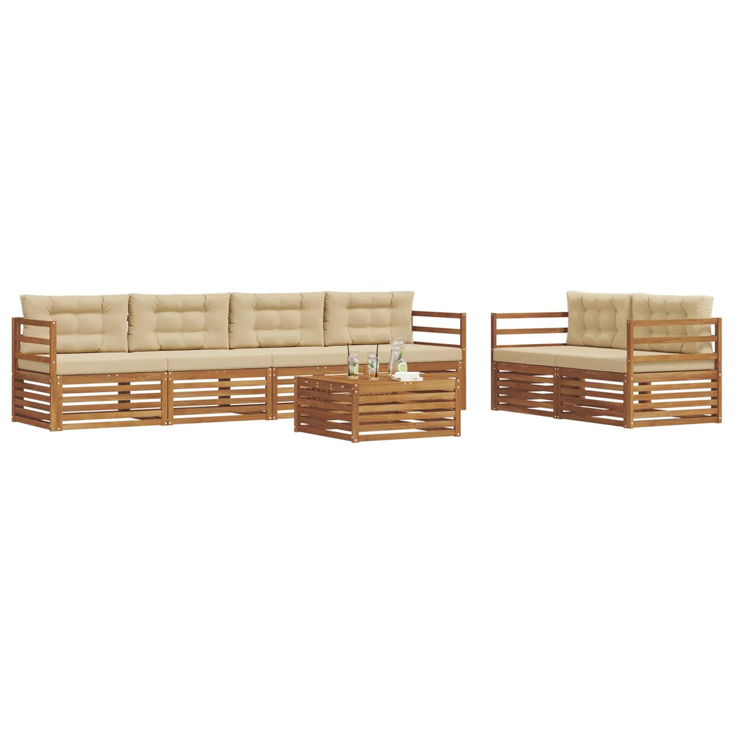 vidaXL Σειρά Καναπέ Εξωτερικού με μαξιλάρι 7 pcs Φυσικό και Μπεζ
