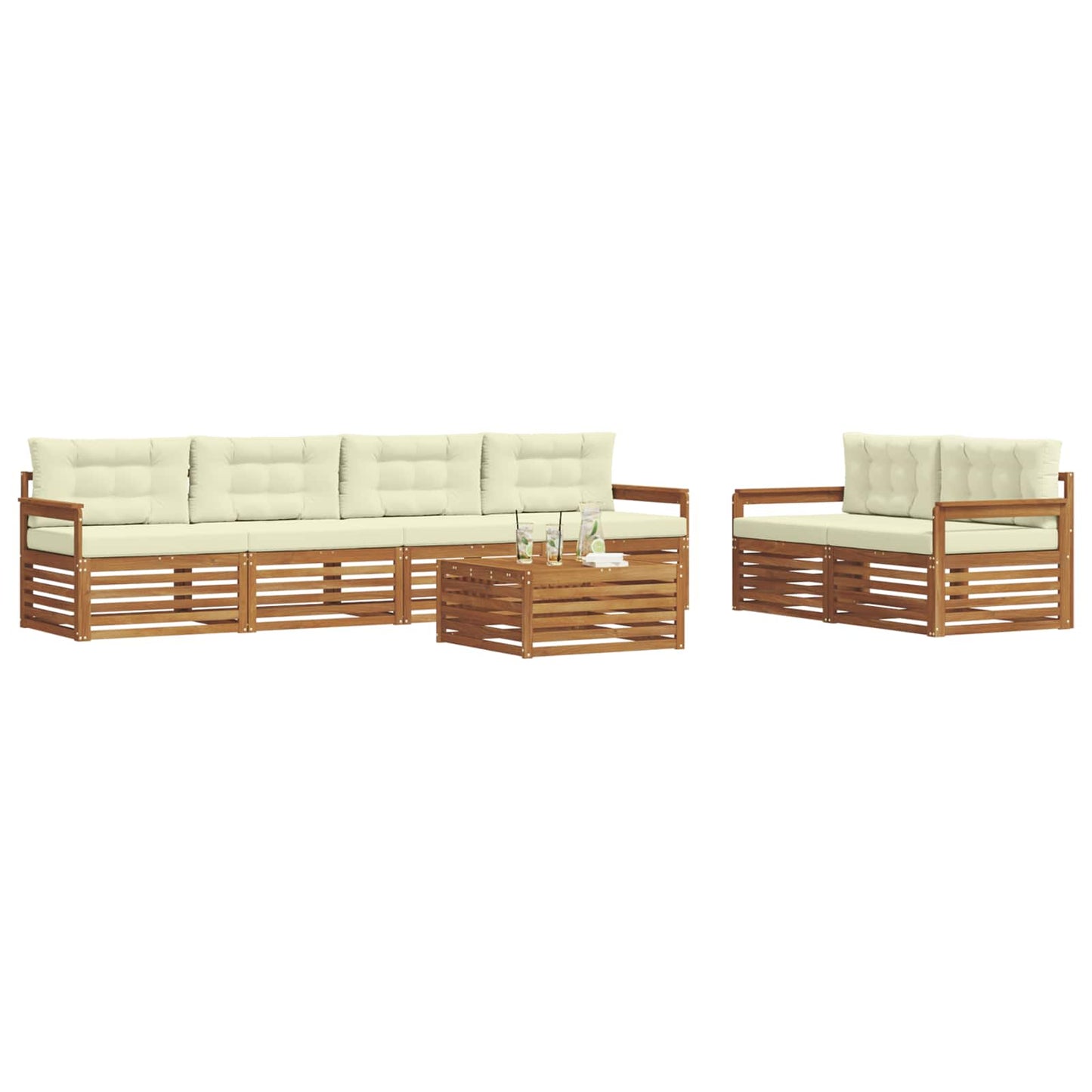 vidaXL Σειρά Καναπέ Εξωτερικού με μαξιλάρι 7 pcs Φυσικό και Κρέμα