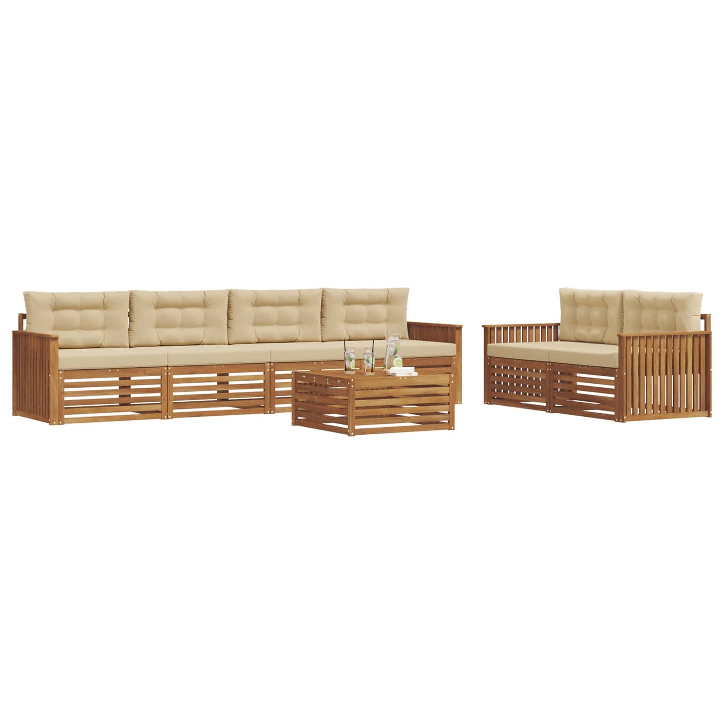 vidaXL Σειρά Καναπέ Εξωτερικού με μαξιλάρι 7 pcs Φυσικό και Μπεζ