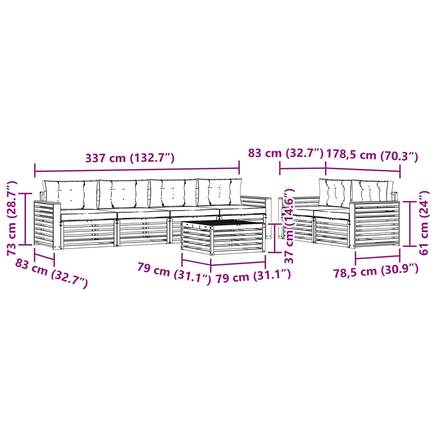vidaXL Σειρά Καναπέ Εξωτερικού με μαξιλάρι 7 pcs Φυσικό και Κρέμα