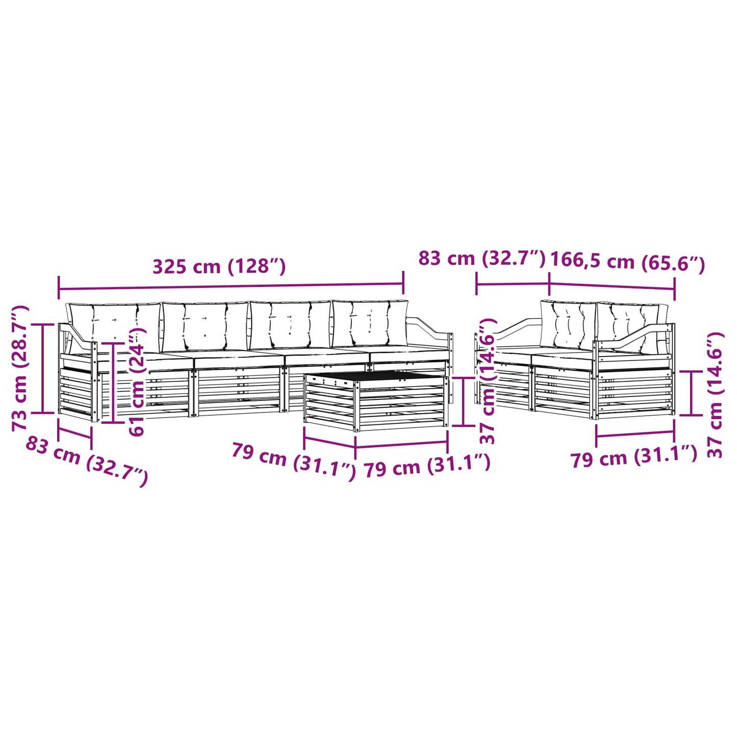 vidaXL Σειρά Καναπέ Εξωτερικού με μαξιλάρι 7 pcs Φυσικό και Κρέμα