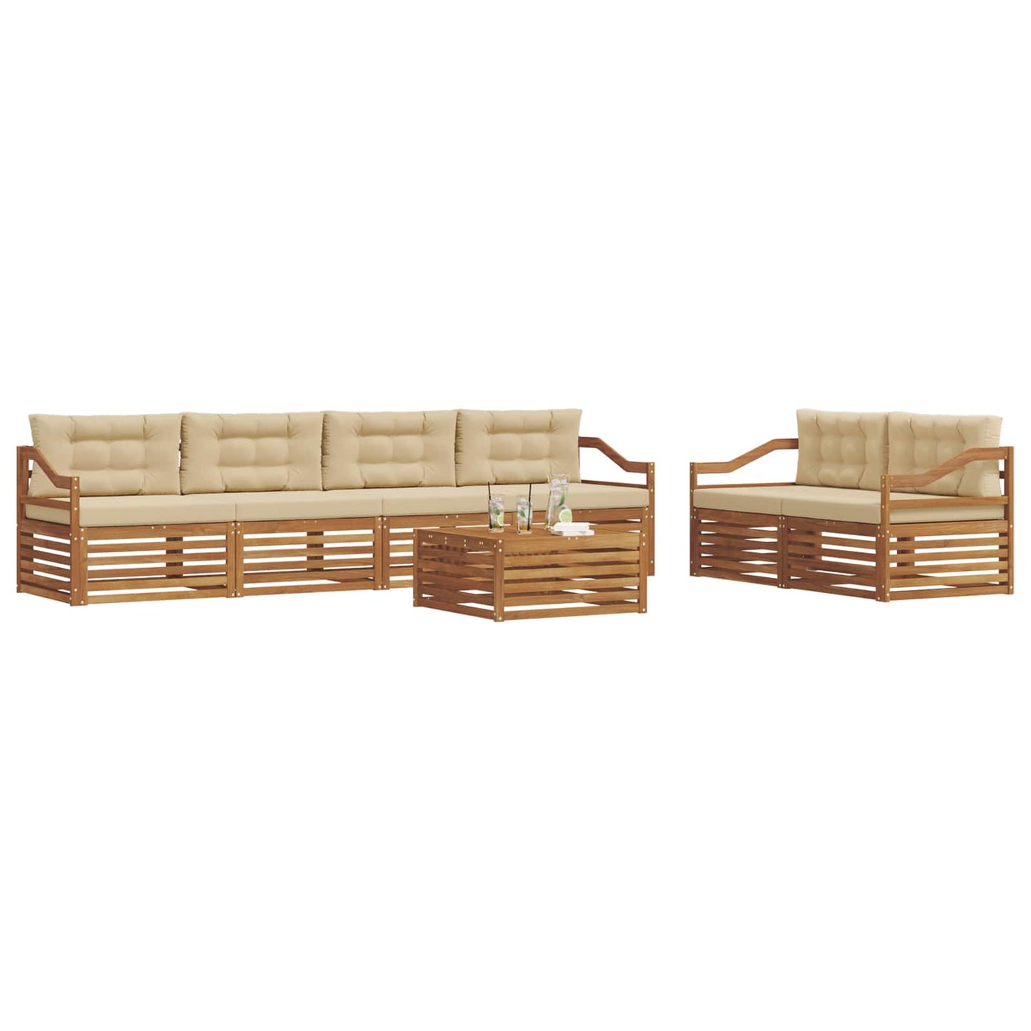 vidaXL Σειρά Καναπέ Εξωτερικού με μαξιλάρι 7 pcs Φυσικό και Μπεζ