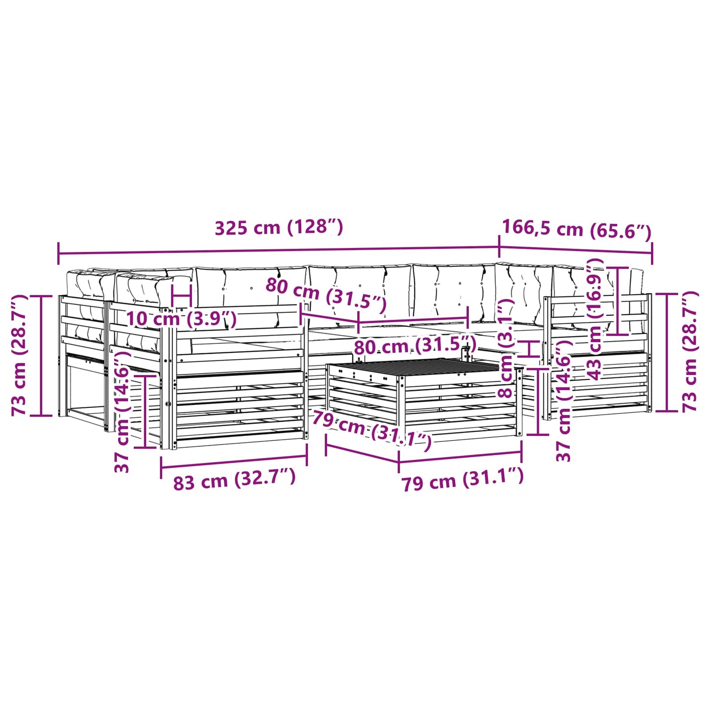 vidaXL Σειρά Καναπέ Εξωτερικού 7 pcs Φυσικό και Ανοιχτό Γκρι