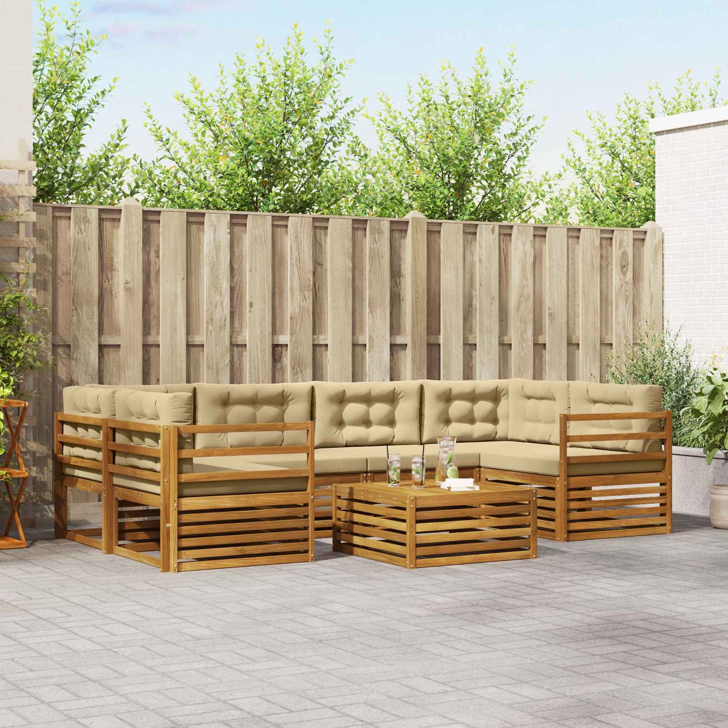 vidaXL Σειρά Καναπέ Εξωτερικού με μαξιλάρι 8 pcs Φυσικό και Μπεζ