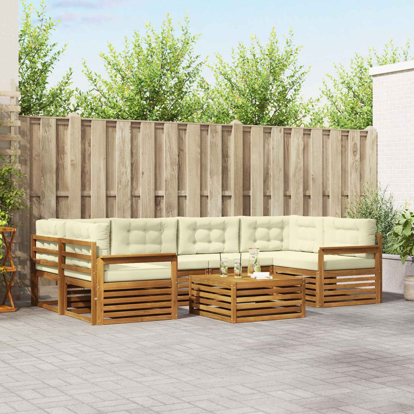 vidaXL Σειρά Καναπέ Εξωτερικού με μαξιλάρι 8 pcs Φυσικό και Κρέμα