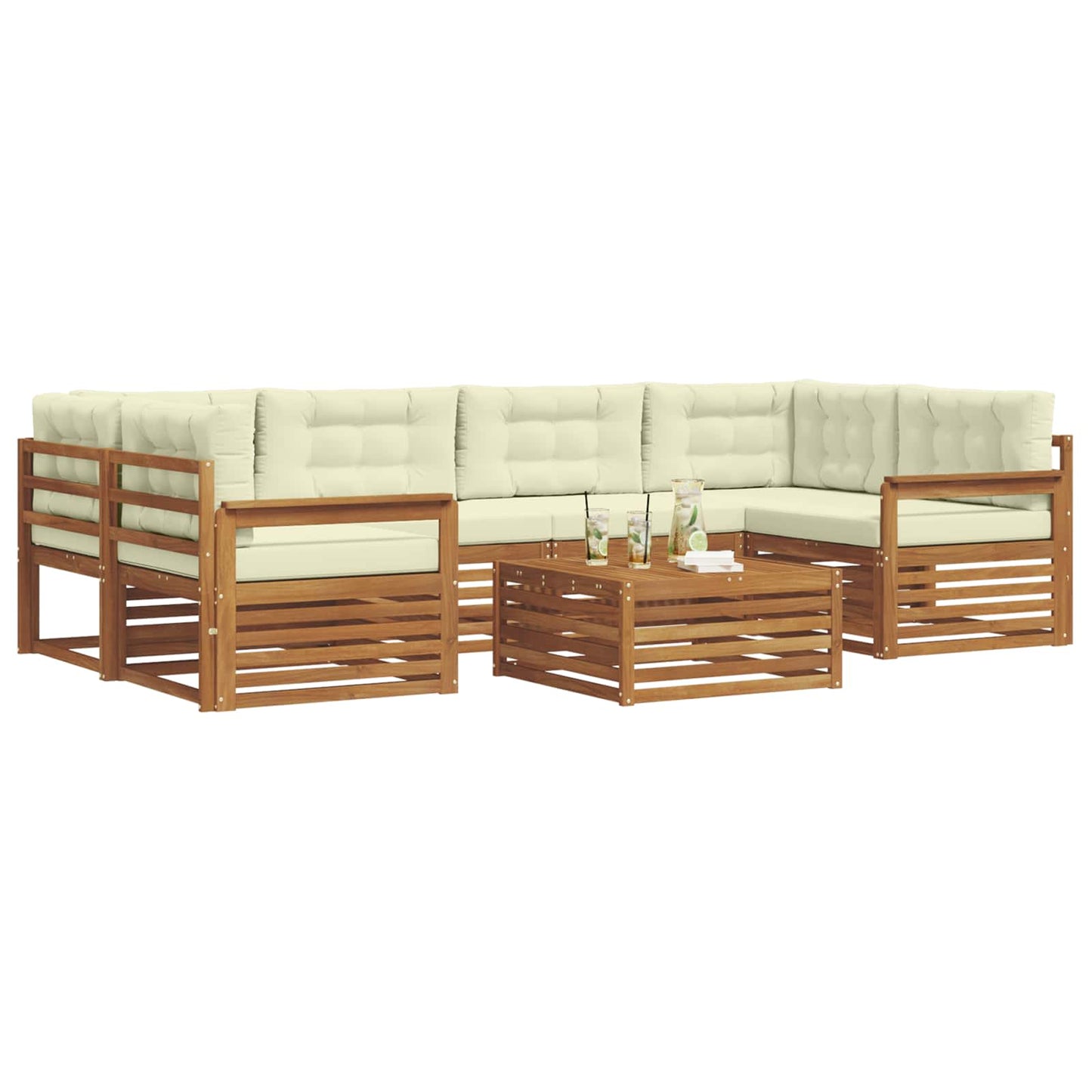 vidaXL Σειρά Καναπέ Εξωτερικού με μαξιλάρι 8 pcs Φυσικό και Κρέμα