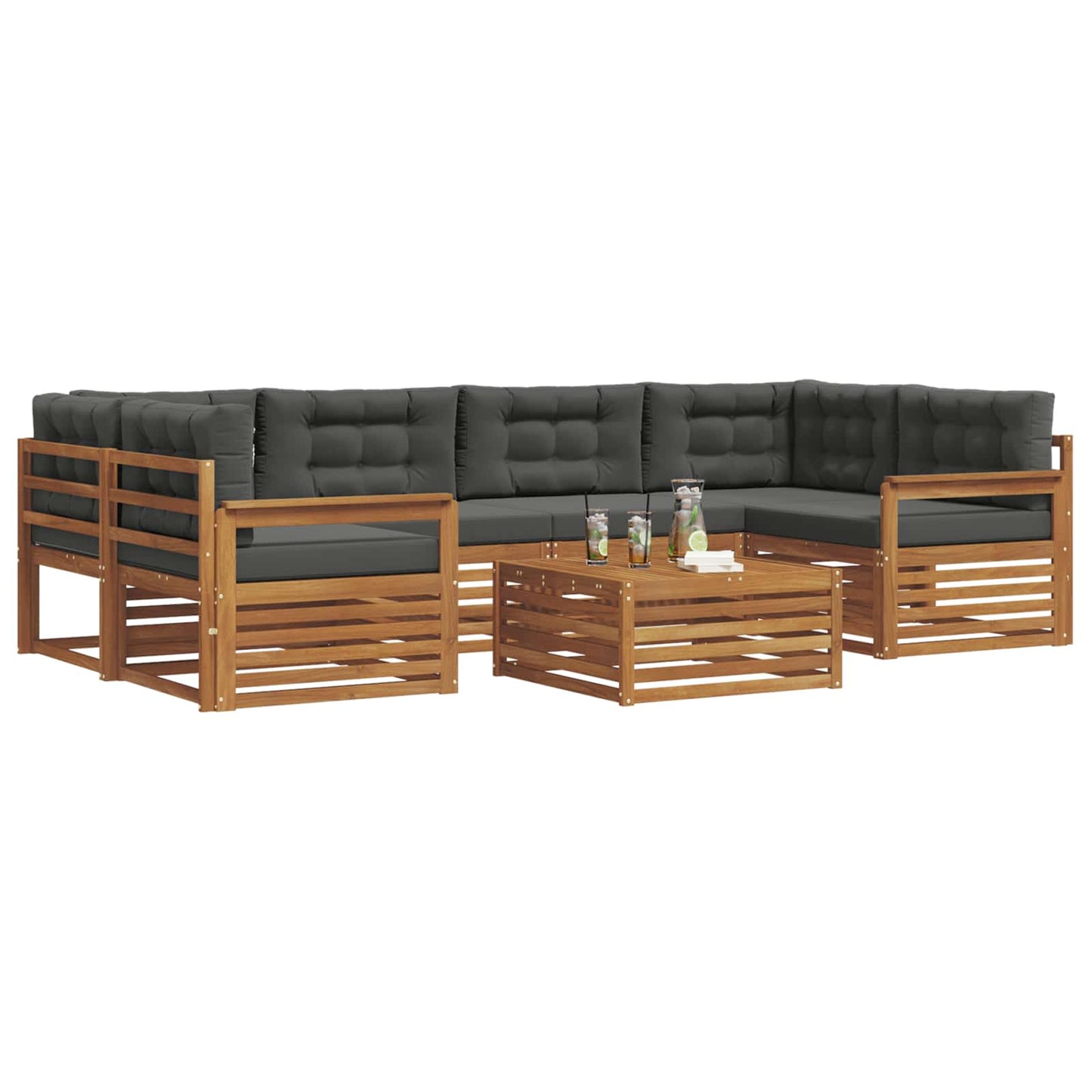 vidaXL Σειρά Καναπέ Εξωτερικού με μαξιλάρι 7 pcs Φυσικό και Ανθρακί