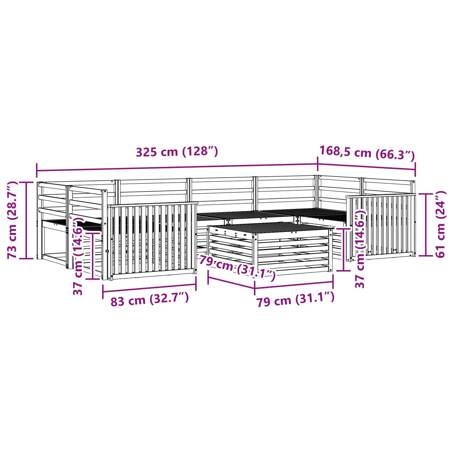 vidaXL Σειρά Καναπέ Εξωτερικού 7 pcs Φυσικό Στερεό Ξύλο Ακακίας