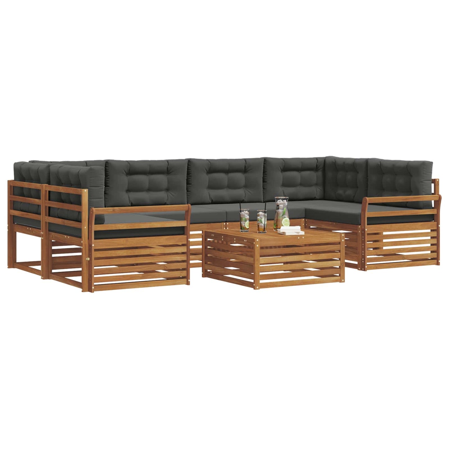 vidaXL Σειρά Καναπέ Εξωτερικού με μαξιλάρι 7 pcs Φυσικό και Ανθρακί