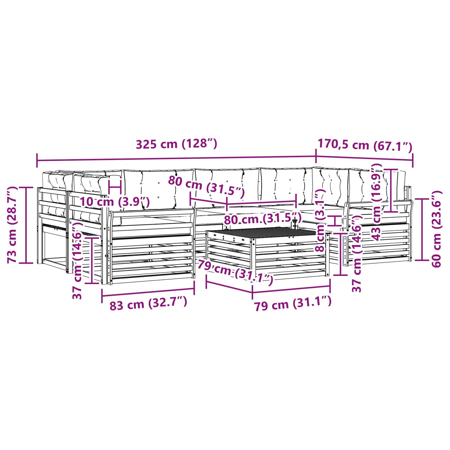 vidaXL Σειρά Καναπέ Εξωτερικού με μαξιλάρι 7 pcs Φυσικό και Ανθρακί