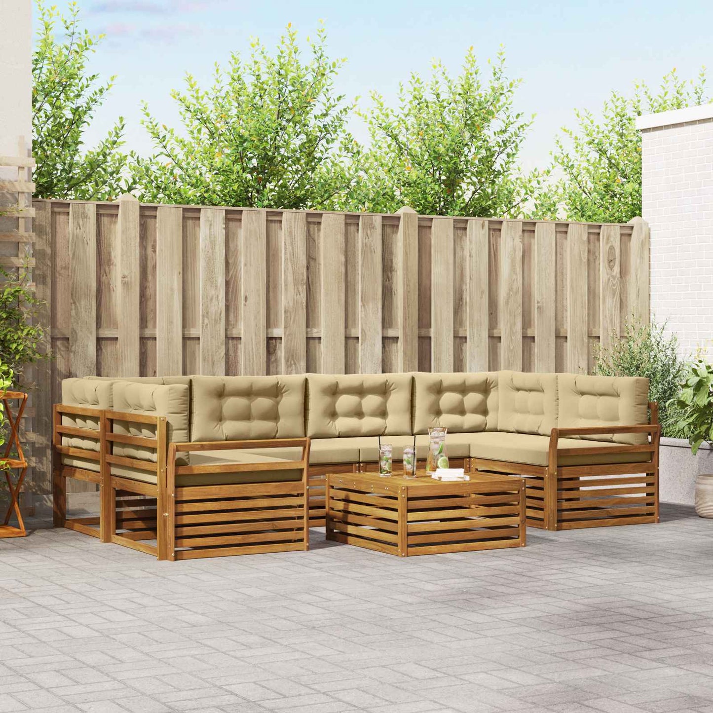 vidaXL Σειρά Καναπέ Εξωτερικού με μαξιλάρι 8 pcs Φυσικό και Μπεζ
