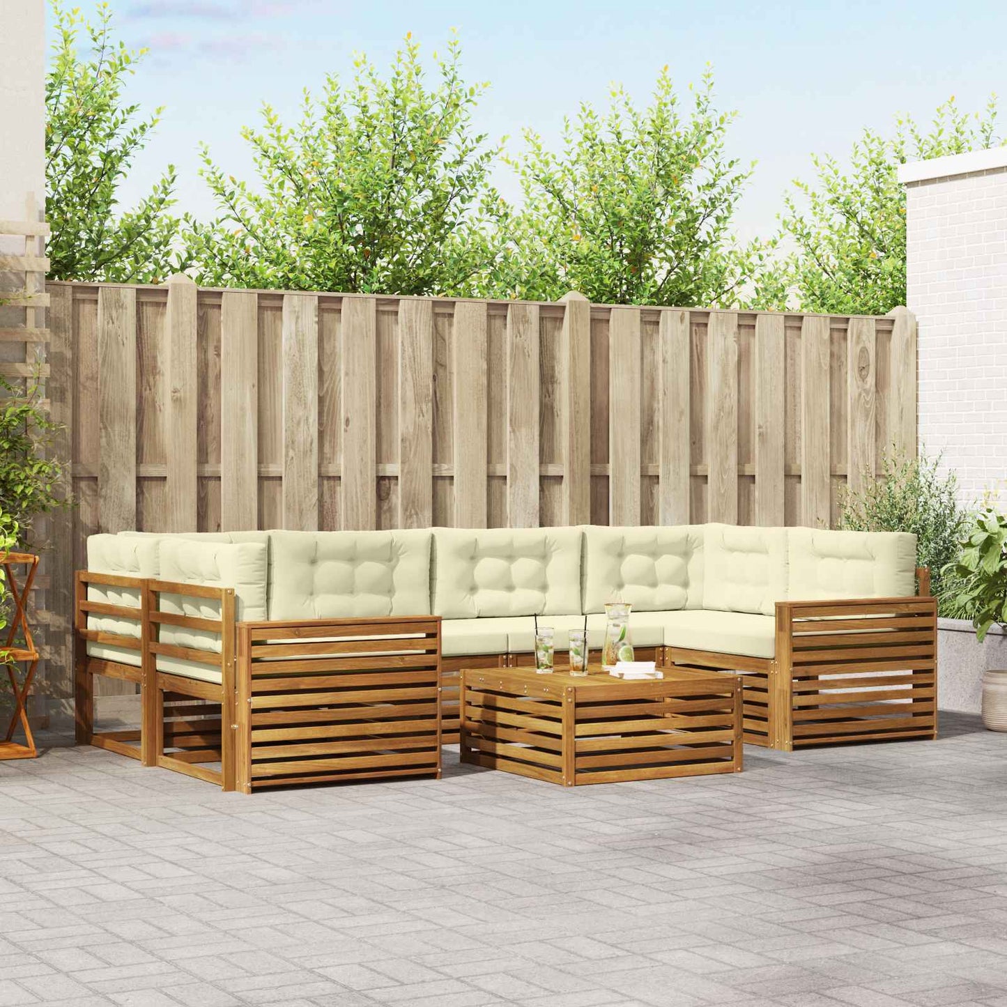vidaXL Σειρά Καναπέ Εξωτερικού με μαξιλάρι 8 pcs Φυσικό και Κρέμα