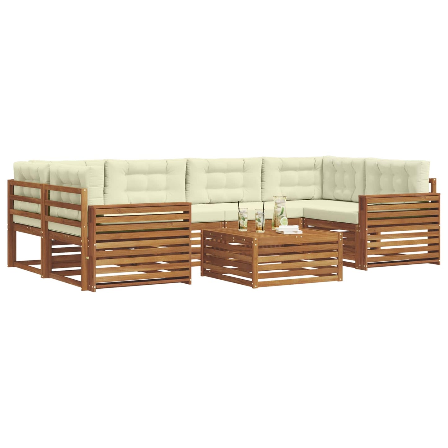 vidaXL Σειρά Καναπέ Εξωτερικού με μαξιλάρι 8 pcs Φυσικό και Κρέμα