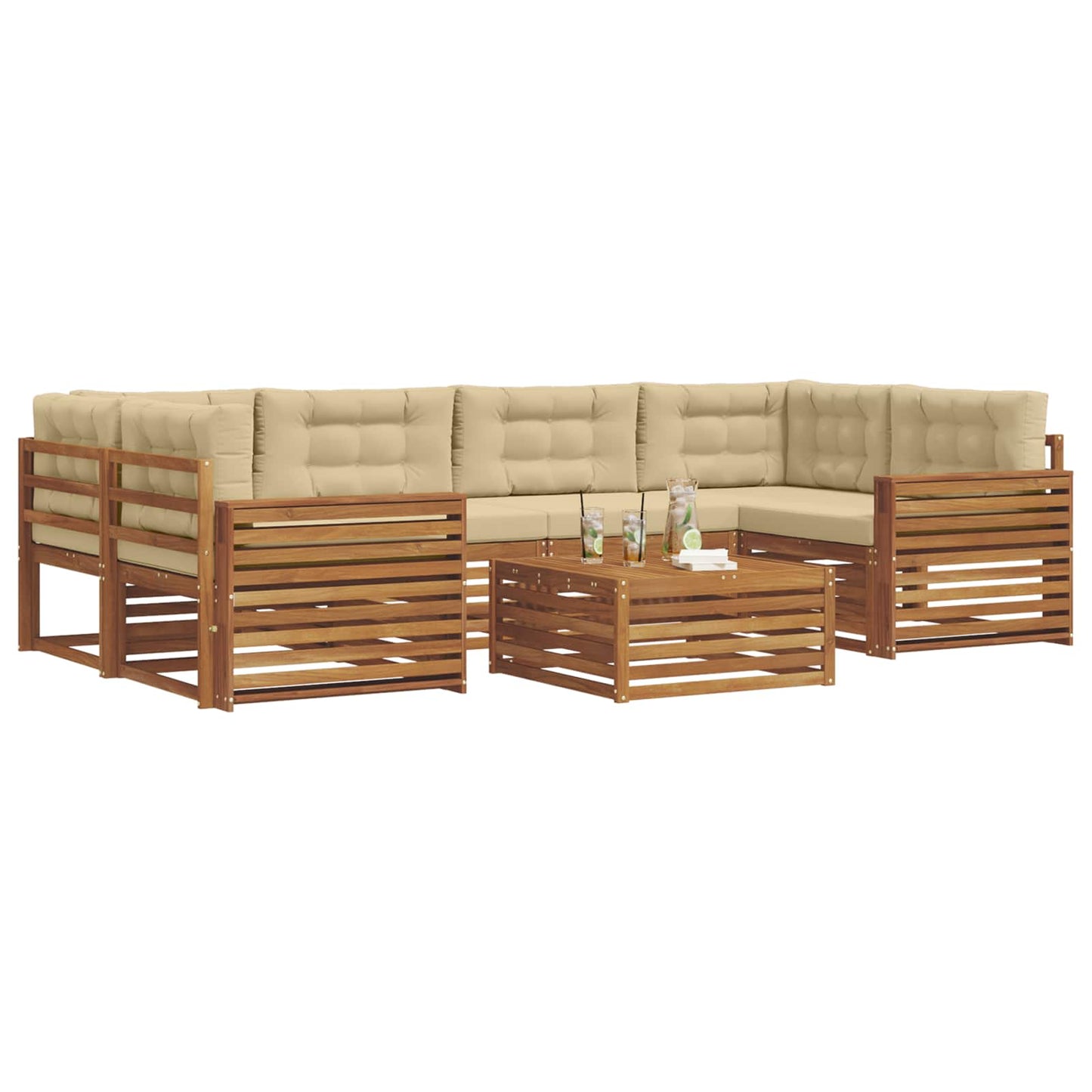 vidaXL Σειρά Καναπέ Εξωτερικού με μαξιλάρι 8 pcs Φυσικό και Μπεζ
