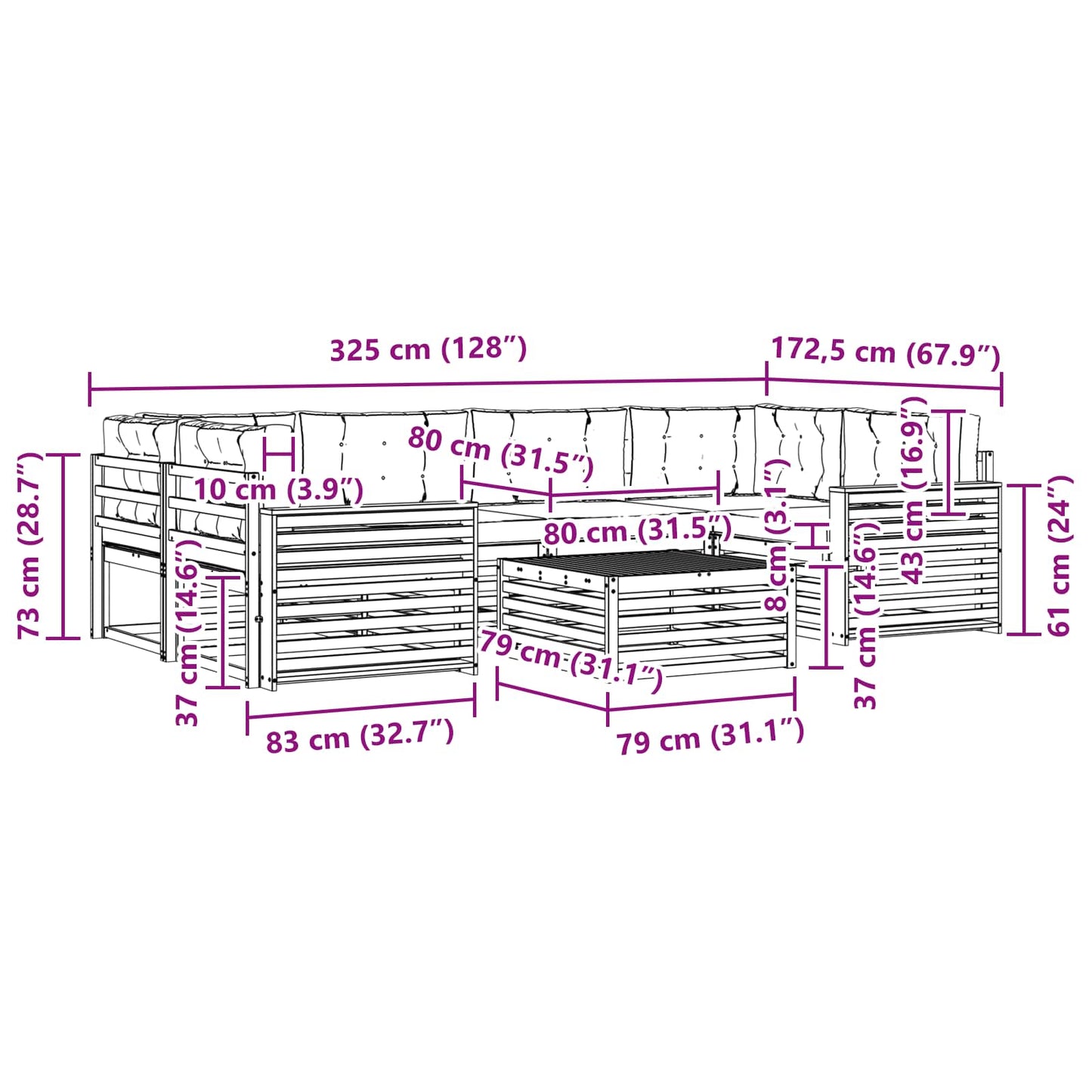 vidaXL Σειρά Καναπέ Εξωτερικού με μαξιλάρι 8 pcs Φυσικό και Μπεζ