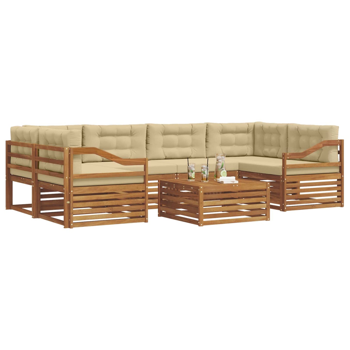 vidaXL Σειρά Καναπέ Εξωτερικού με μαξιλάρι 8 pcs Φυσικό και Μπεζ