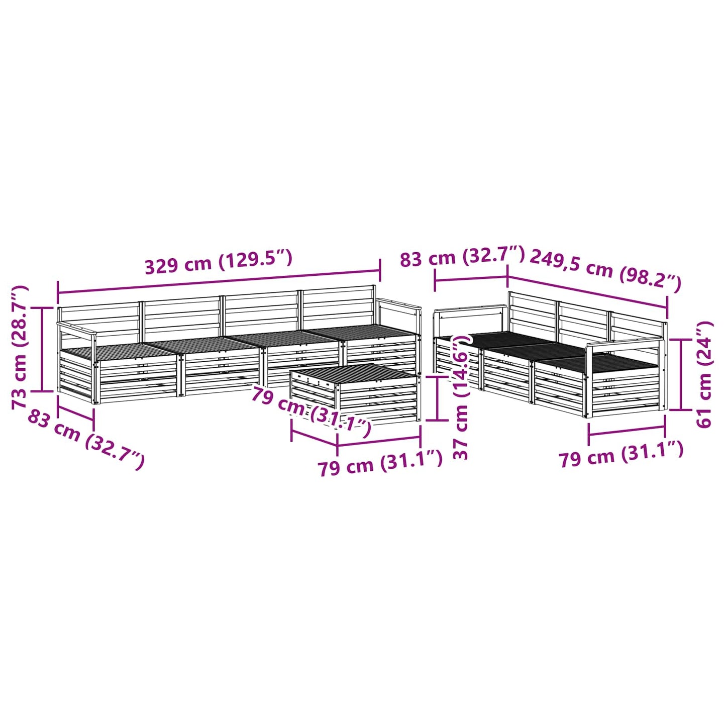 vidaXL Σειρά Καναπέ Εξωτερικού 8 pcs Φυσικό Στερεό Ξύλο Ακακίας