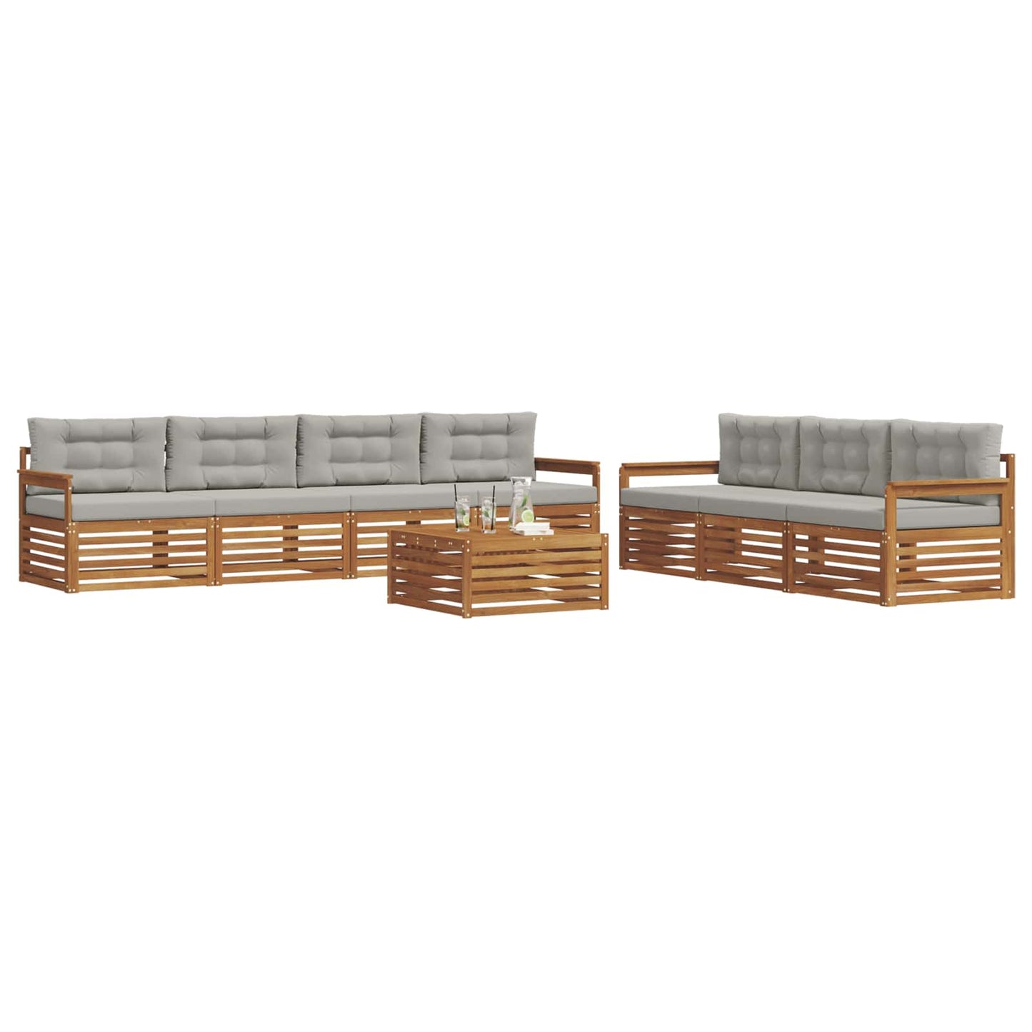 vidaXL Σειρά Καναπέ Εξωτερικού 8 pcs Φυσικό και Ανοιχτό Γκρι