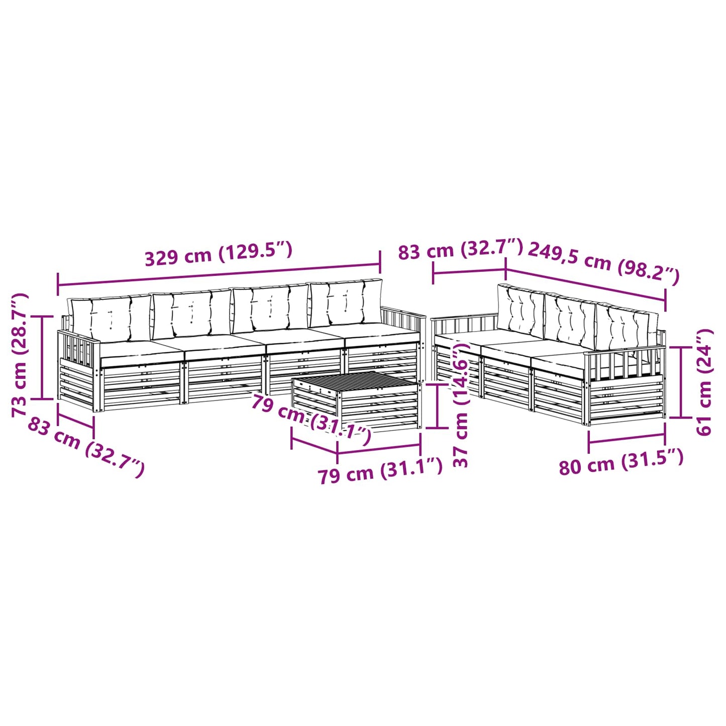 vidaXL Σειρά Καναπέ Εξωτερικού με μαξιλάρι 8 pcs Φυσικό και Κρέμα