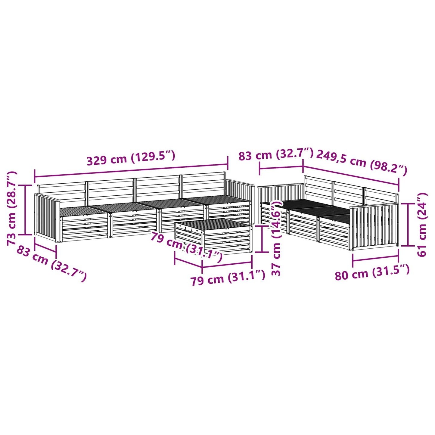 vidaXL Σειρά Καναπέ Εξωτερικού 8 pcs Φυσικό Στερεό Ξύλο Ακακίας