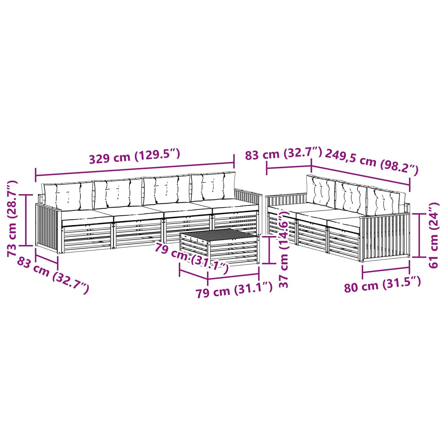 vidaXL Σειρά Καναπέ Εξωτερικού με μαξιλάρι 8 pcs Φυσικό και Κρέμα