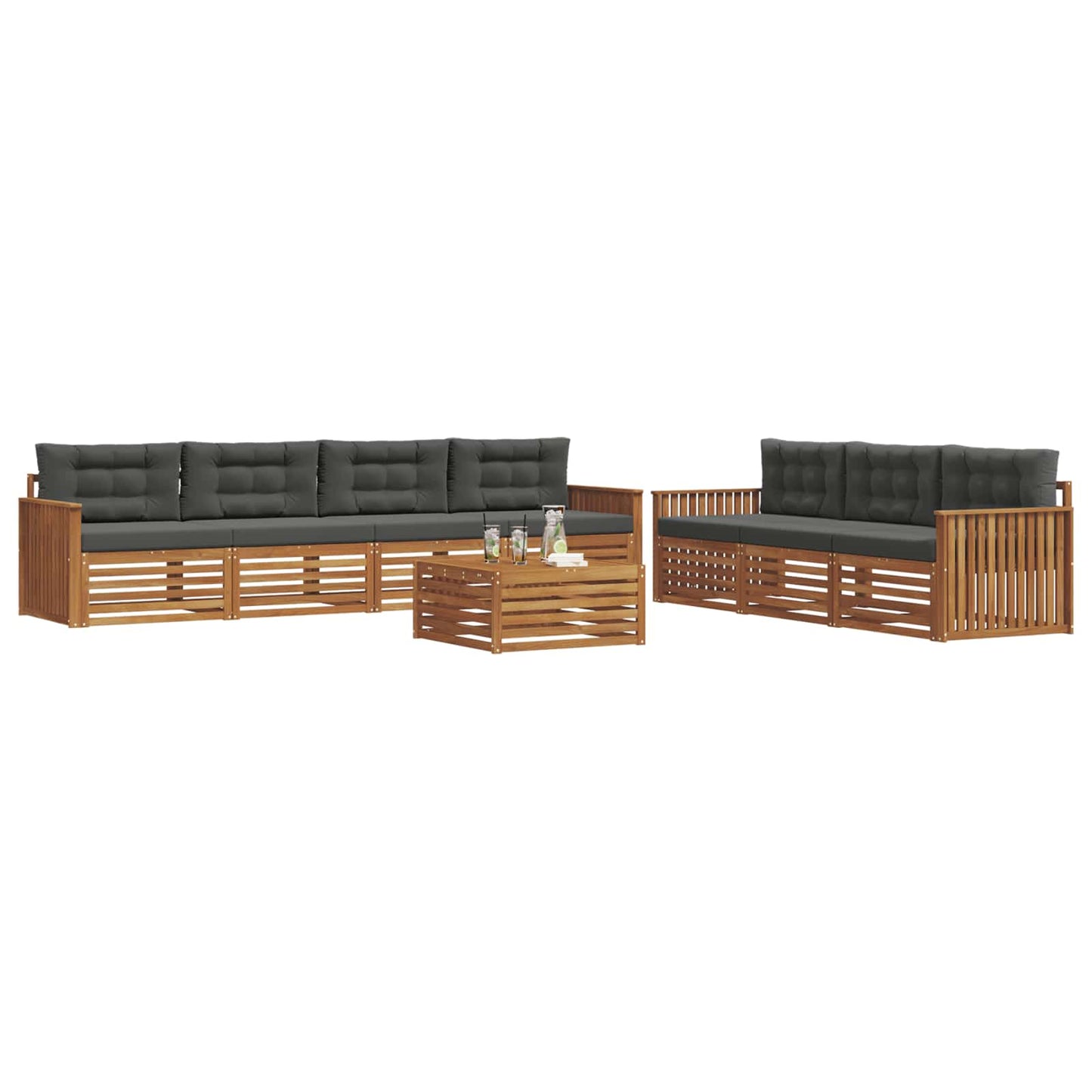 vidaXL Σειρά Καναπέ Εξωτερικού με μαξιλάρι 8 pcs Φυσικό και Ανθρακί