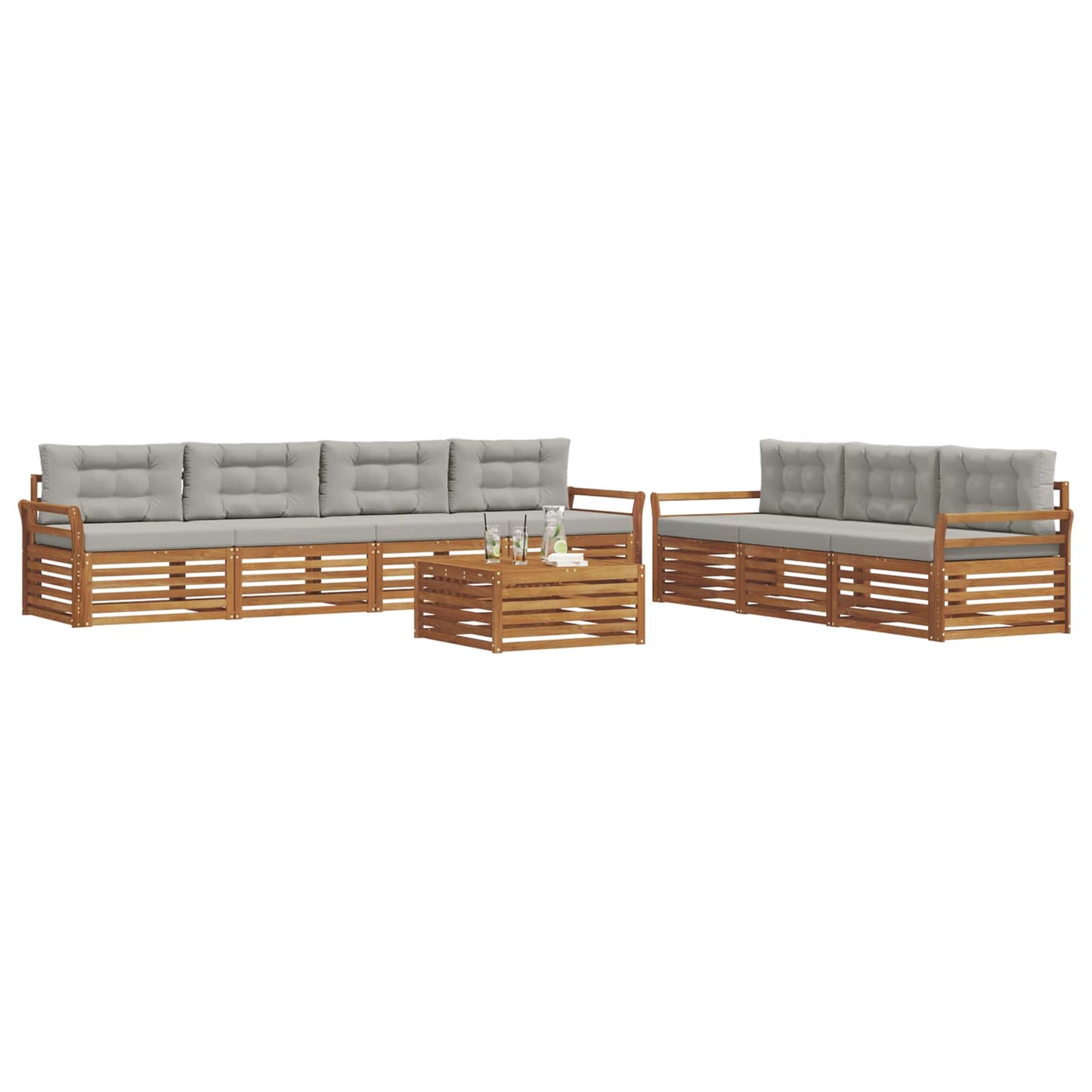 vidaXL Σειρά Καναπέ Εξωτερικού 8 pcs Φυσικό και Ανοιχτό Γκρι