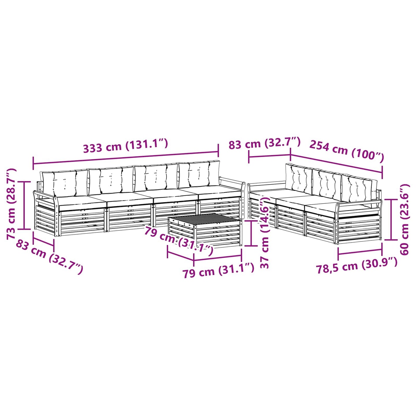 vidaXL Σειρά Καναπέ Εξωτερικού με μαξιλάρι 8 pcs Φυσικό και Ανθρακί