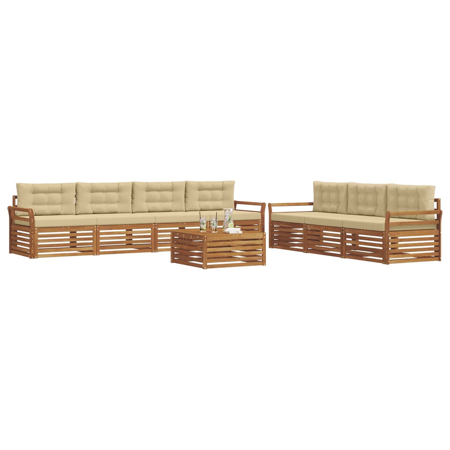 vidaXL Σειρά Καναπέ Εξωτερικού με μαξιλάρι 8 pcs Φυσικό και Μπεζ