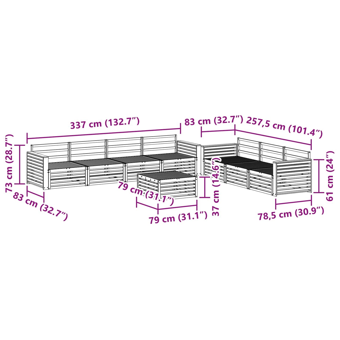 vidaXL Σειρά Καναπέ Εξωτερικού 8 pcs Φυσικό Στερεό Ξύλο Ακακίας