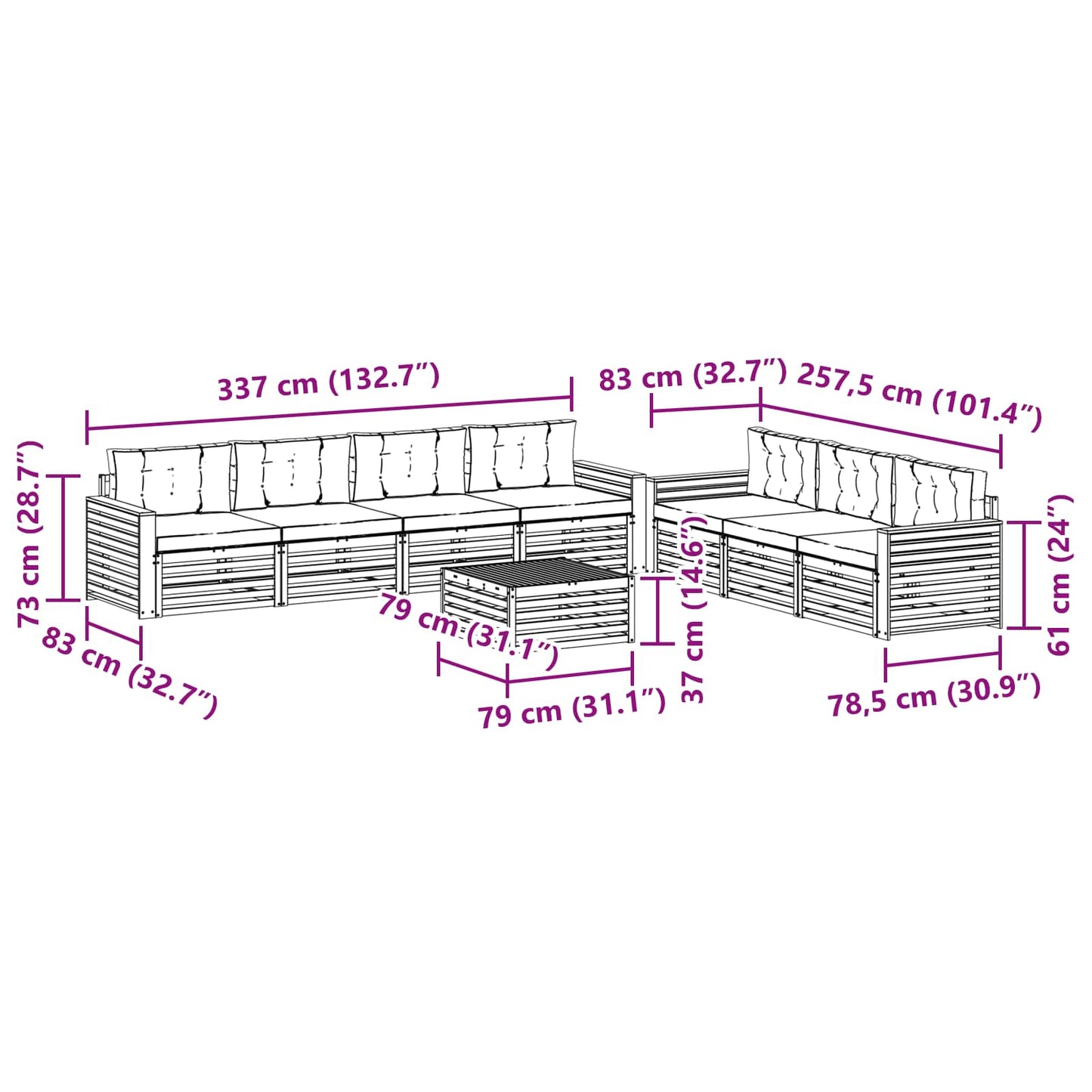 vidaXL Σειρά Καναπέ Εξωτερικού με μαξιλάρι 8 pcs Φυσικό και Κρέμα