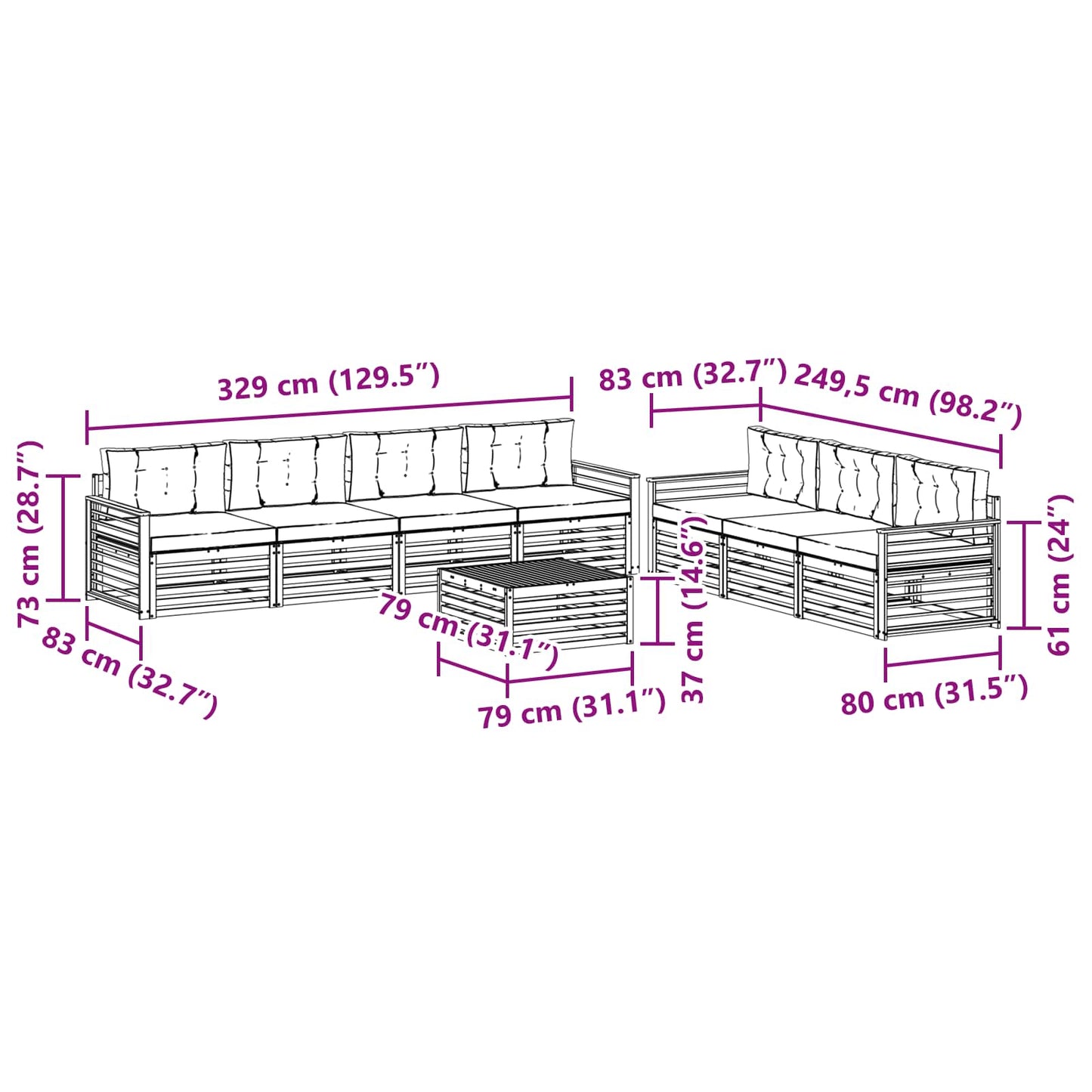vidaXL Σειρά Καναπέ Εξωτερικού με μαξιλάρι 8 pcs Φυσικό και Κρέμα