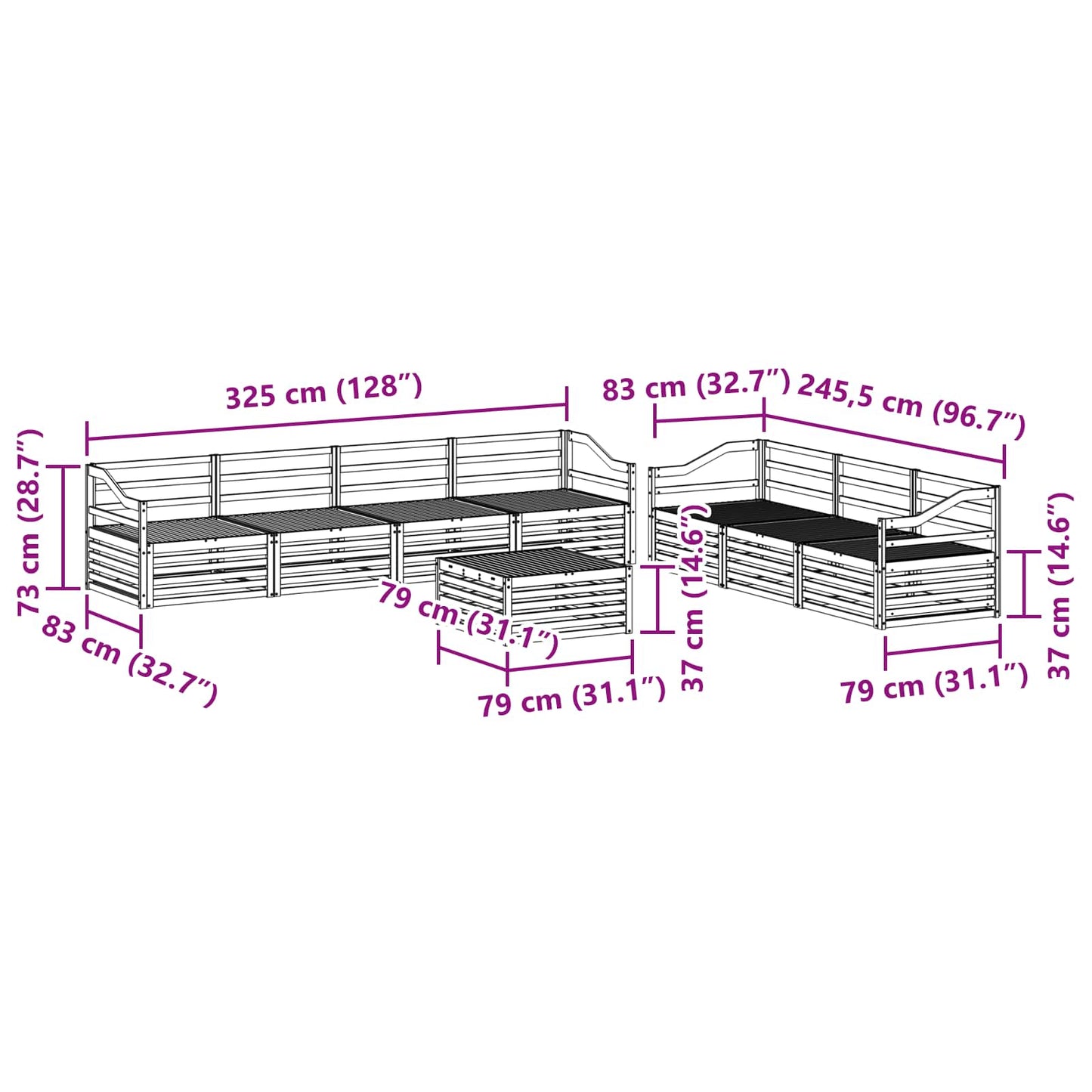 vidaXL Σειρά Καναπέ Εξωτερικού 8 pcs Φυσικό Στερεό Ξύλο Ακακίας