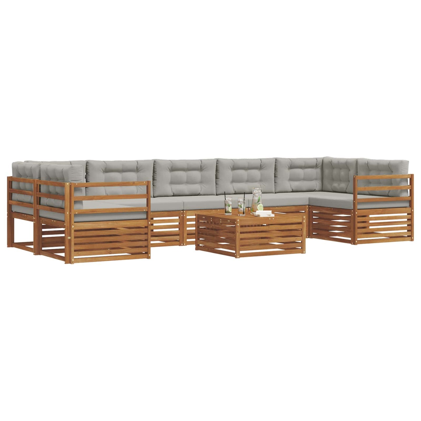 vidaXL Σειρά Καναπέ Εξωτερικού 8 pcs Φυσικό και Ανοιχτό Γκρι