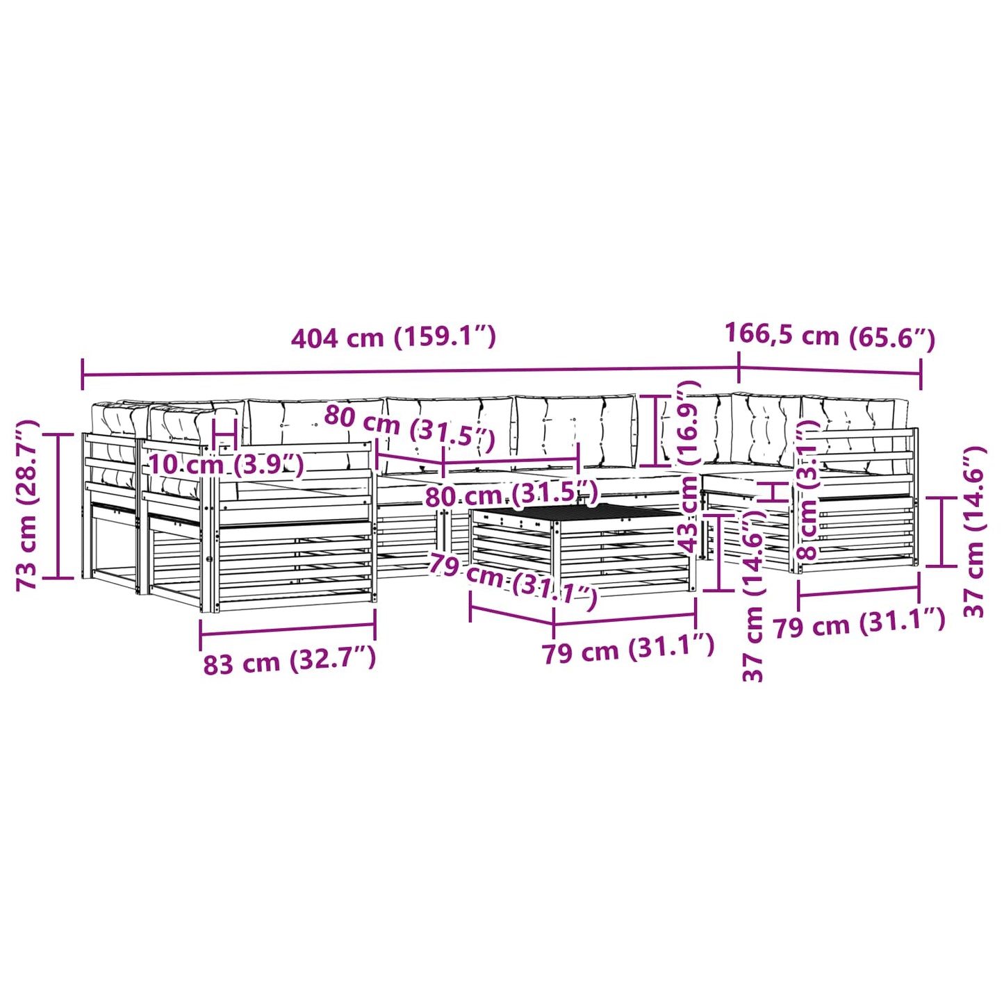 vidaXL Σειρά Καναπέ Εξωτερικού με μαξιλάρι 8 pcs Φυσικό και Ανθρακί