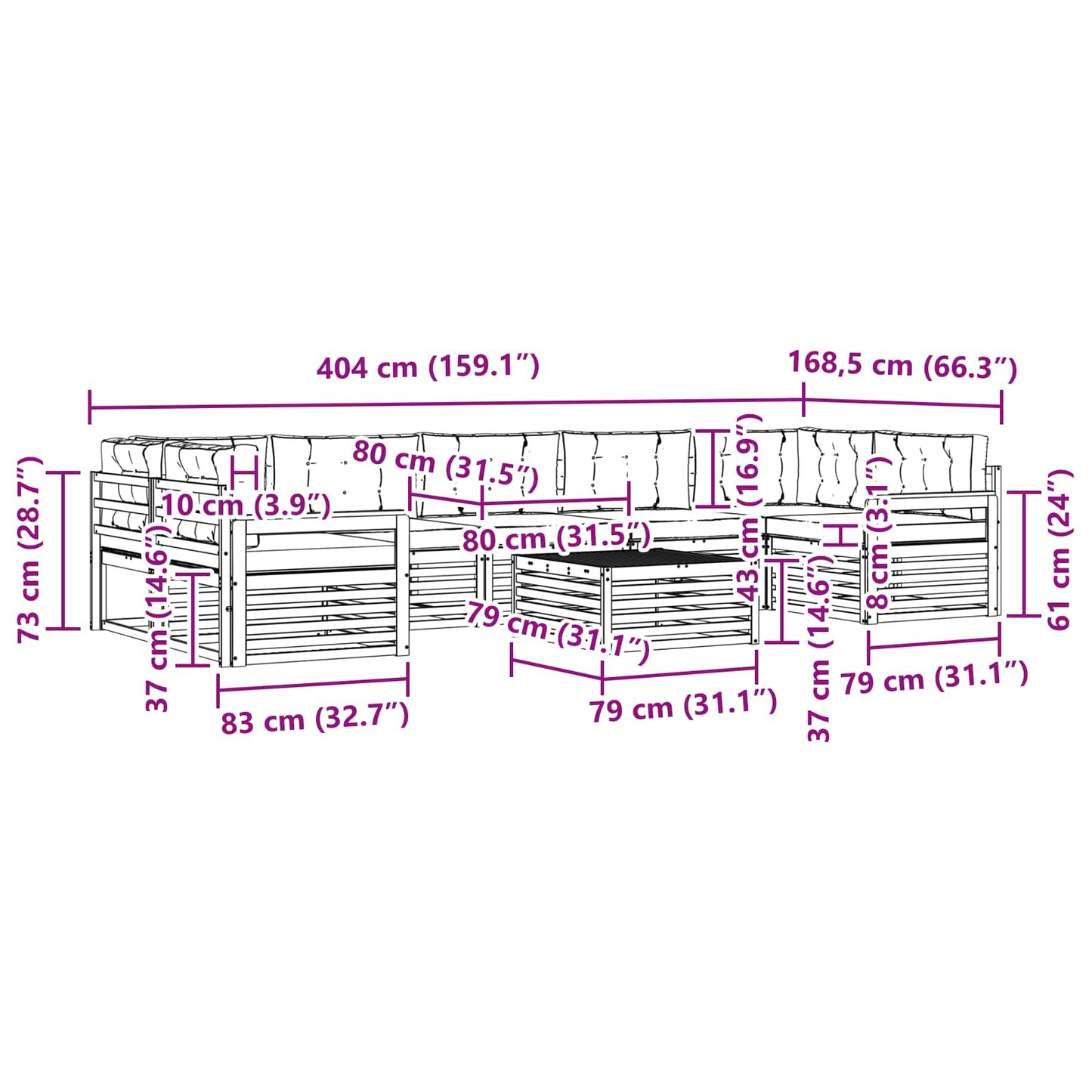 vidaXL Σειρά Καναπέ Εξωτερικού 8 pcs Φυσικό και Ανοιχτό Γκρι