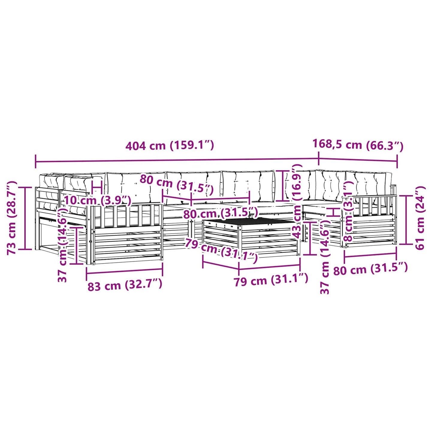 vidaXL Σειρά Καναπέ Εξωτερικού με μαξιλάρι 8 pcs Φυσικό και Ανθρακί