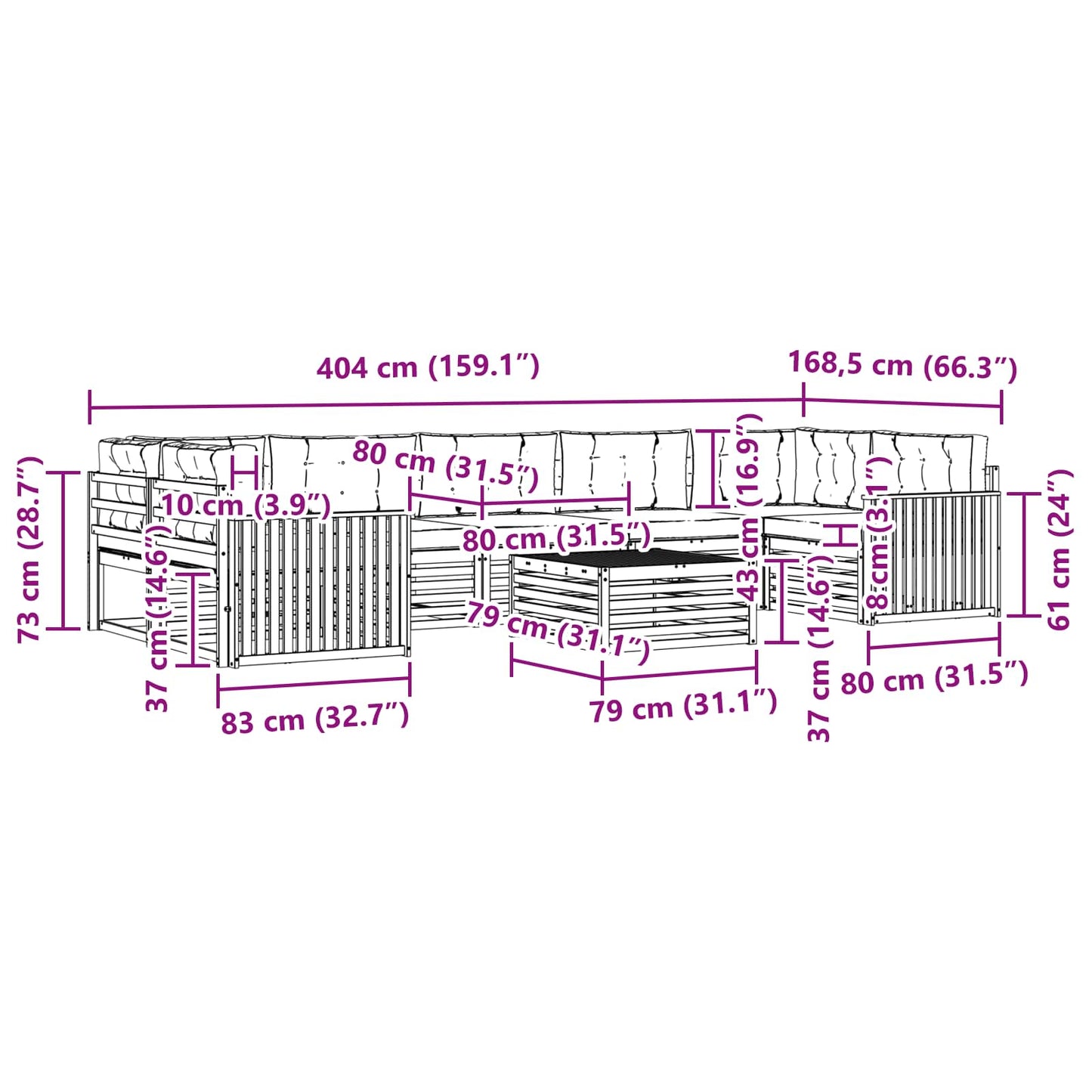 vidaXL Σειρά Καναπέ Εξωτερικού με μαξιλάρι 8 pcs Φυσικό και Ανθρακί