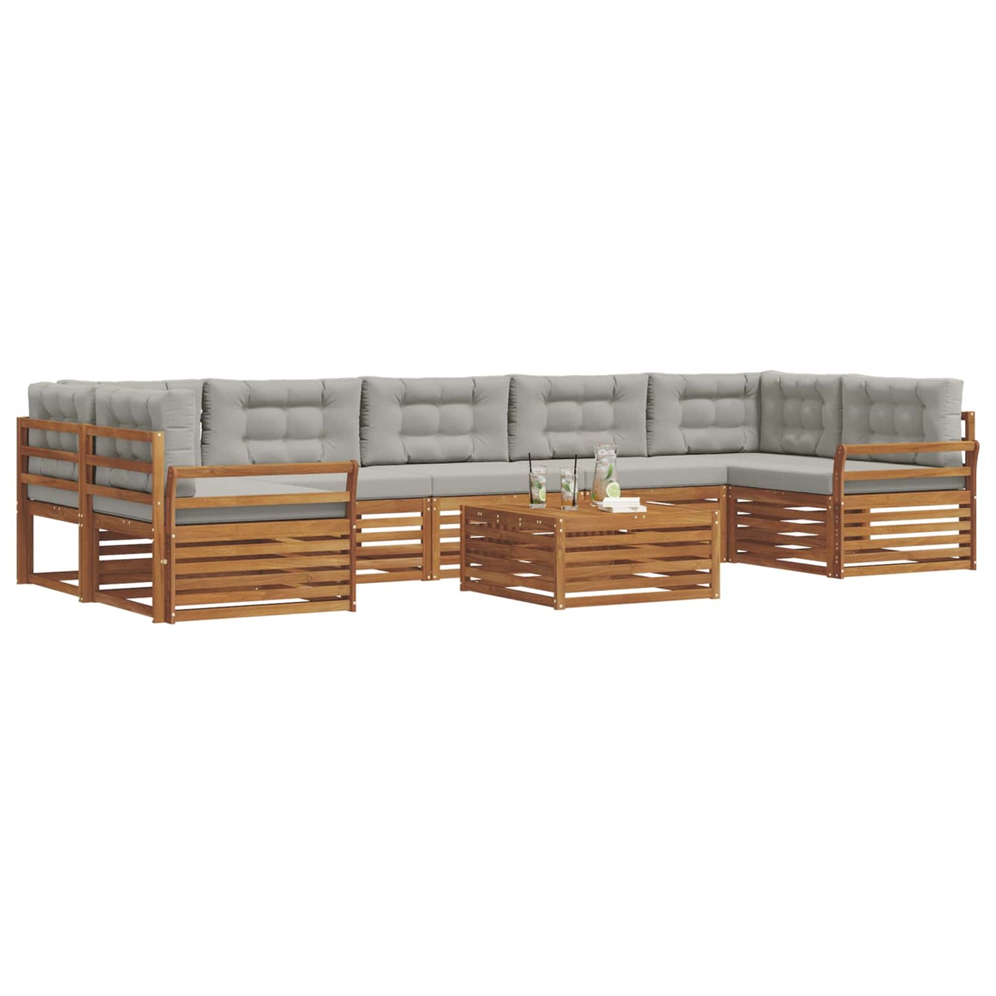 vidaXL Σειρά Καναπέ Εξωτερικού 8 pcs Φυσικό και Ανοιχτό Γκρι