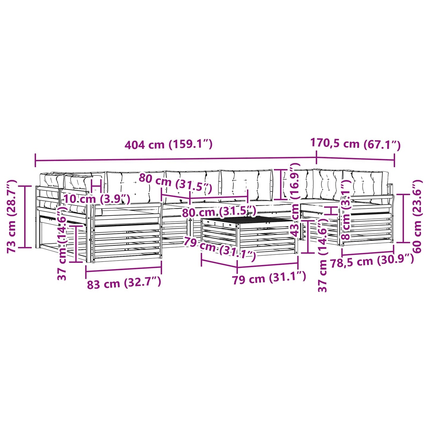 vidaXL Σειρά Καναπέ Εξωτερικού 8 pcs Φυσικό και Ανοιχτό Γκρι